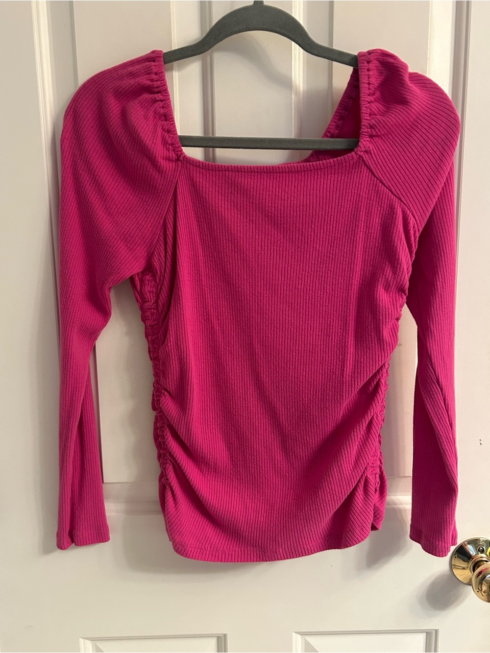 Girls art class Hot Pink Ribbed Long-Sleeve Square Neck Top